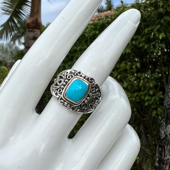Arizona Sleeping Beauty Turquoise Scrolled Sterling Silver Split Band Ring Sz 8 - Picture 9 of 12